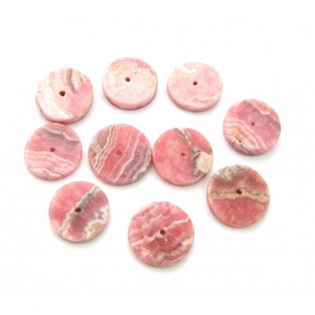 10 Scheiben gebohrt 15 mm Rhodochrosit mit sehr feiner Bohrung