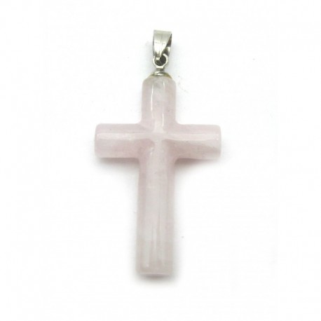 Anhänger Kreuz rund Rosenquarz 2x3 cm mit Öse