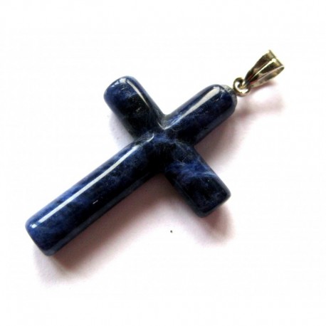 Anhänger Kreuz rund Sodalith 2x3 cm mit Öse
