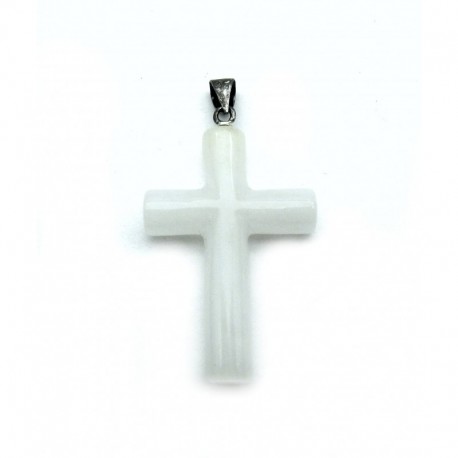 Anhänger Kreuz zylindrisch Schneequarz mit Öse