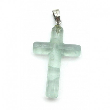 Anhänger Kreuz rund Fluorit grün 2 x 3 cm mit Öse