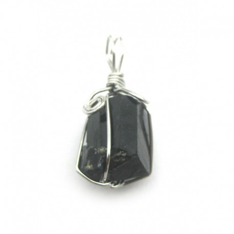 Anhänger Turmalin schwarz Schörl Kristall 2-2,5 cm in Draht gefaßt