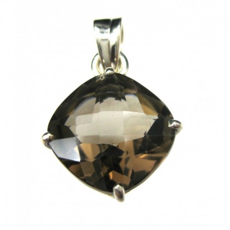Anhänger Rauchquarz facettiert Quadrat abgerundet, 15x25 mm, Krampenfassung, 925er Silber