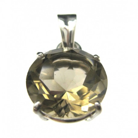 Anhänger Rauchquarz facettiert Kreis, 12x23, Krampenfassung, 925er Silber