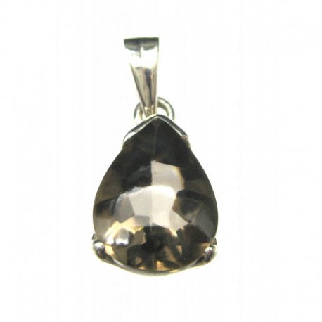 Anhänger Rauchquarz Tropfen, 11x26 mm, Krampenfassung, 925er Silber