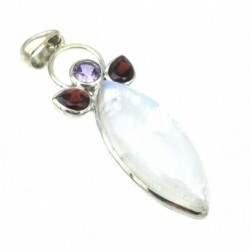 Anhänger Labradorit weiß, Amethyst facettiert, Granat facettiert Engel stilisiert, 20x60 mm, 925er Silber