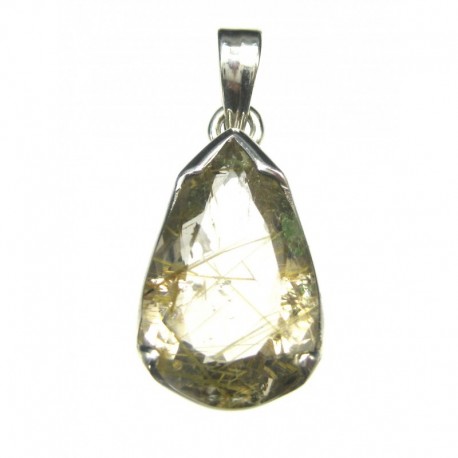 Anhänger Rutilquarz facettiert Tropfen, 15x33 mm, Krampenfassung, 925er Silber