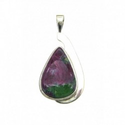Anhänger Zoisit (Anyolith) mit Rubin Tropfen, 22x45 mm, feste Öse, Schlaufenform, 925er Silber