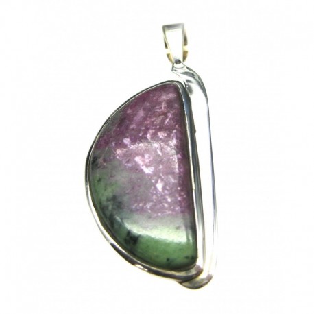 Anhänger Zoisit (Anyolith) mit Rubin Halbkreis, 20x49 mm, feste Öse, Schlaufenform, 925er Silber