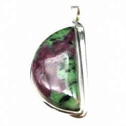 Anhänger Zoisit (Anyolith) mit Rubin Halbkreis, 25x60 mm, feste Öse, Schlaufenform, 925er Silber