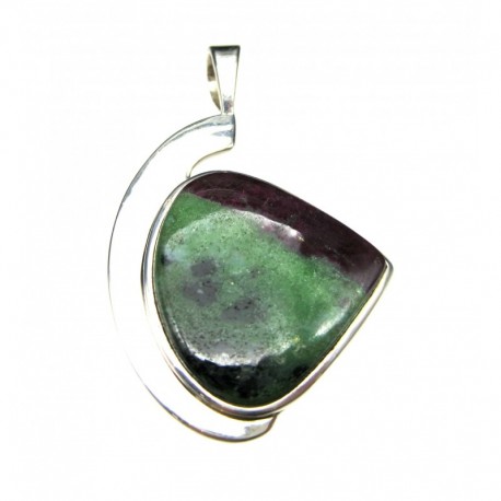 Anhänger Zoisit (Anyolith) mit Rubin Freeform, 29x47 mm, feste Öse, Schlaufenform, 925er Silber