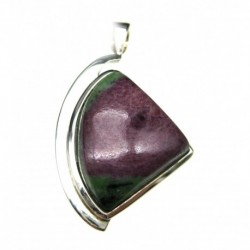 Anhänger Zoisit (Anyolith) mit Rubin Freeform, 24x41 mm, feste Öse, Schlaufenform, 925er Silber