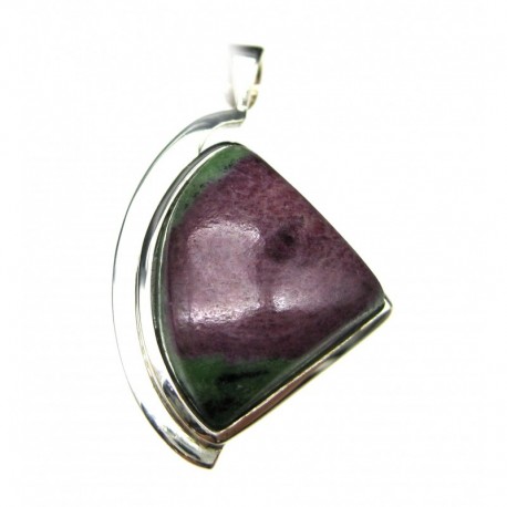 Anhänger Zoisit (Anyolith) mit Rubin Freeform, 24x41 mm, feste Öse, Schlaufenform, 925er Silber