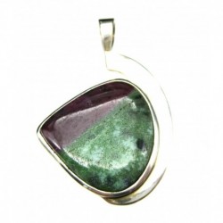 Anhänger Zoisit (Anyolith) mit Rubin Freeform, 29x45mm, feste Öse, Schlaufenform, 925er Silber