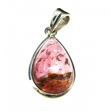 Anhänger Turmalin rot Tropfen, 14x30 mm, 925er Silber