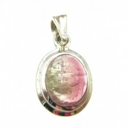 Anhänger Turmalin hellrot/ hellgrün Oval, 12x22 mm, 925er Silber