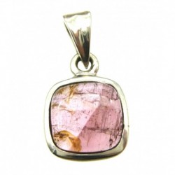 Anhänger Turmalin hellrot Quadrat abgerundet, 12x22 mm, 925er Silber