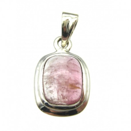 Anhänger Turmalin hellrot Rechteck abgerundet, 12x23 mm, 925er Silber