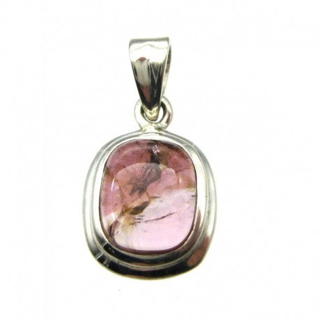 Anhänger Turmalin rot/ hellrot Viereck abgerundet, 13x23 mm, 925er Silber