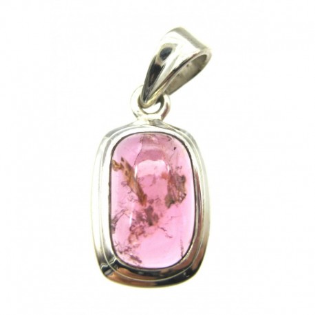 Anhänger Turmalin rot Rechteck abgerundet, 11x25 mm, 925er Silber