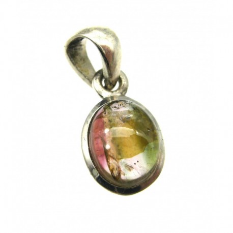 Anhänger Turmalin hellgrün mit rot Oval, 9x20 mm, 925er Silber