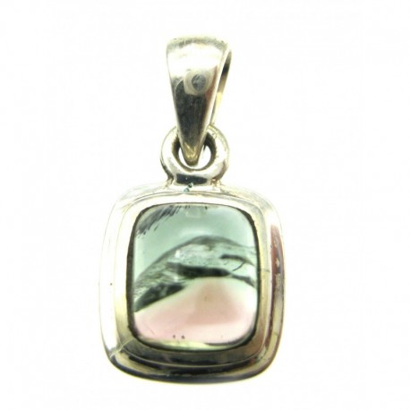 Anhänger Turmalin grün mit hellrot Viereck abgerundet, 11x20 mm, 925er Silber