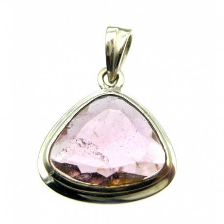 Anhänger Turmalin facettiert hellrot Freeform, 22x29 mm, 925er Silber