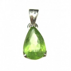 Anhänger Peridot facettiert Tropfen, 7x20 mm, Krampenfassung, 925er Silber