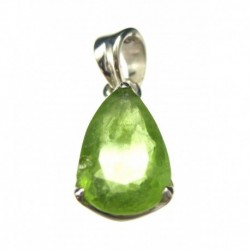 Anhänger Peridot facettiert Tropfen, 9x21 mm, Krampenfassung, 925er Silber