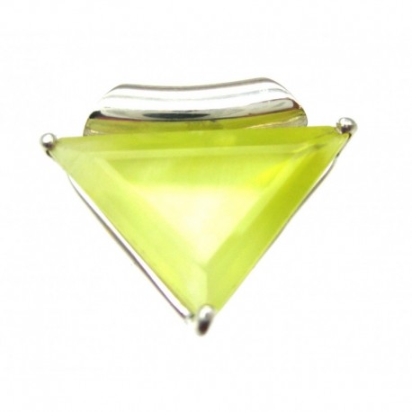 Anhänger Prehnit limone facettiert Dreieck, 26x23 mm, Krampenfassung, Pipe, 925er Silber