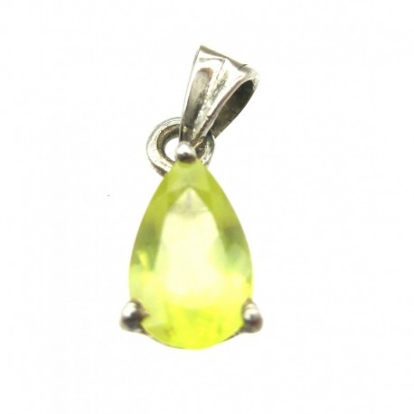 Anhänger Prehnit limone facettiert Tropfen, 8x20 mm, Krampenfassung, 925er Silber