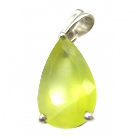 Anhänger Prehnit limone facettiert Tropfen, 12x30 mm, Krampenfassung, 925er Silber
