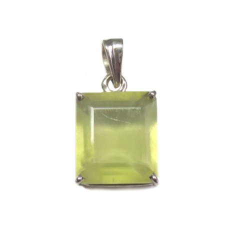 Anhänger Prehnit limone facettiert Rechteck, 14x27 mm, Krampenfassung, 925er Silber