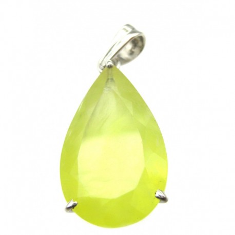 Anhänger Prehnit limone facettiert Tropfen, 16x39 mm, Krampenfassung, 925er Silber