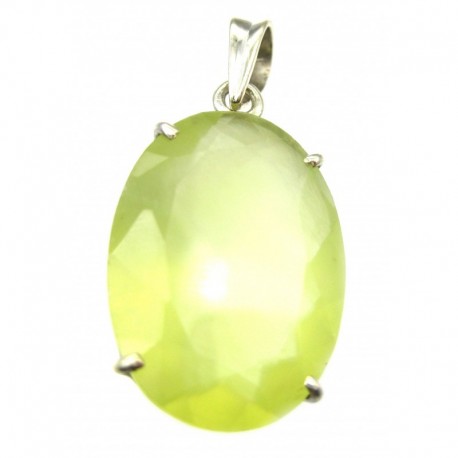 Anhänger Prehnit limone facettiert Oval, 18x37 mm, Krampenfassung, 925er Silber