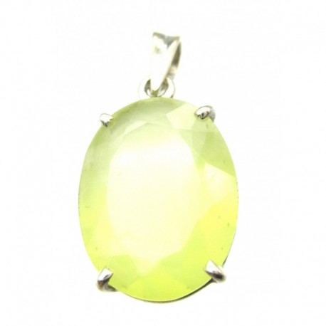 Anhänger Prehnit limone facettiert Oval, 15x32 mm, Krampenfassung, 925er Silber