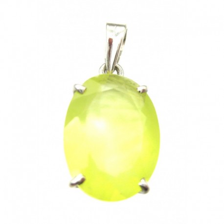 Anhänger Prehnit limone facettiert Oval, 18x30 mm, Krampenfassung, 925er Silber