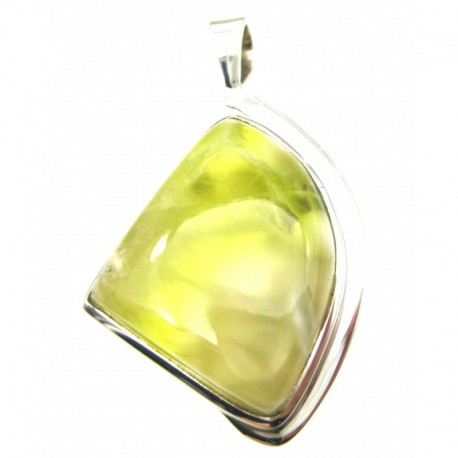 Anhänger Prehnit limone Freeform, 27x47 mm, feste Öse, 925er Silber