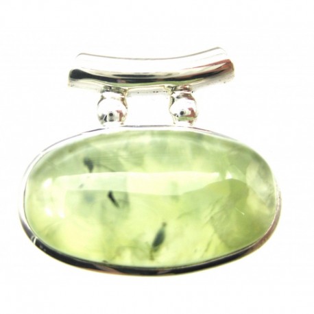 Anhänger Prehnit Oval, 30x28 mm, Pipe, 925er Silber