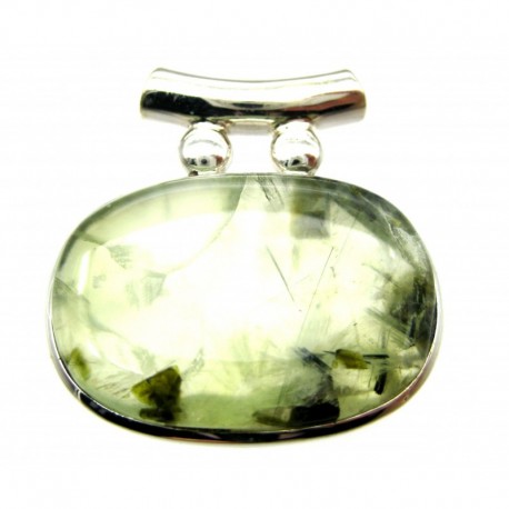 Anhänger Prehnit Oval, 34x36 mm, Pipe, 925er Silber