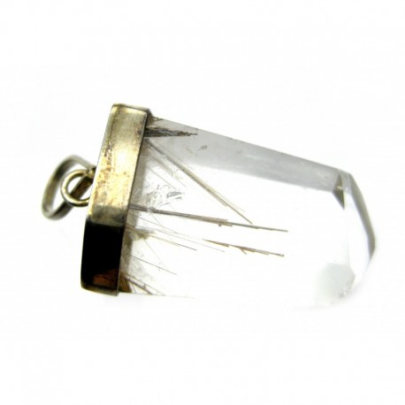 Anhänger Rutilquarz mit Silberkappe Spitze geschliffen, 19x43 mm, 925er Silber