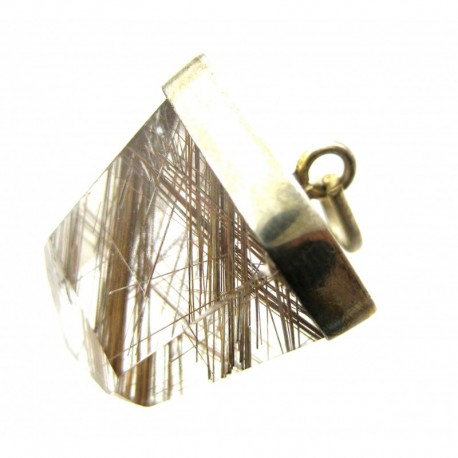 Anhänger Rutilquarz mit Silberkappe Spitze geschliffen, 21x34 mm, 925er Silber