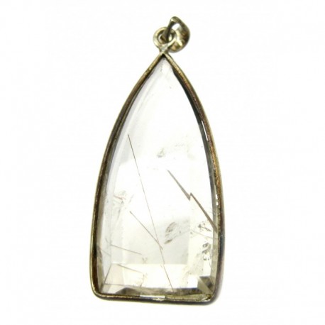 Anhänger Rutilquarz facettiert Freeform, 15x38 mm, 925er Silber