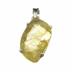 Anhänger Rutilquarz facettiert Freeform, 15x35 mm, Krampenfassung, 925er Silber