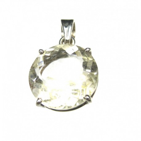 Anhänger Rutilquarz facettiert Kreis, 17x29 mm, Krampenfassung, 925er Silber