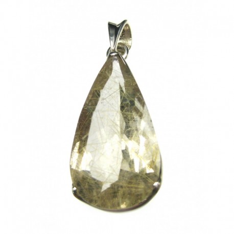 Anhänger Rutilquarz facettiert Tropfen, 15x39 mm, Krampenfassung, 925er Silber