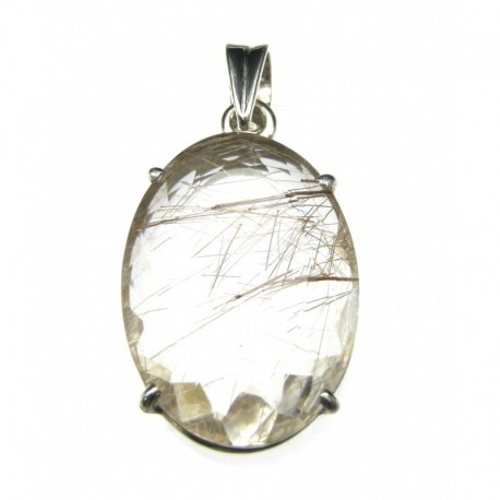 Anhänger Rutilquarz facettiert Oval, 18x37 mm, Krampenfassung, 925er Silber
