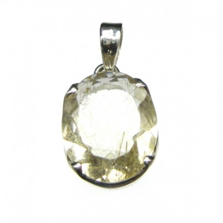 Anhänger Rutilquarz facettiert Oval, 15x31 mm, Krampenfassung, 925er Silber