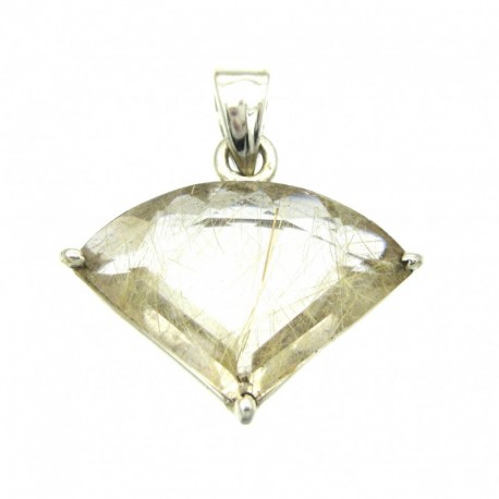 Anhänger Rutilquarz facettiert Dreieck, oben gerundet, 25x29 mm, Krampenfassung, 925er Silber