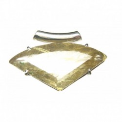 Anhänger Rutilquarz facettiert Dreieck, oben gerundet, 40x31 mm, Pipe, Krampenfassung, 925er Silber